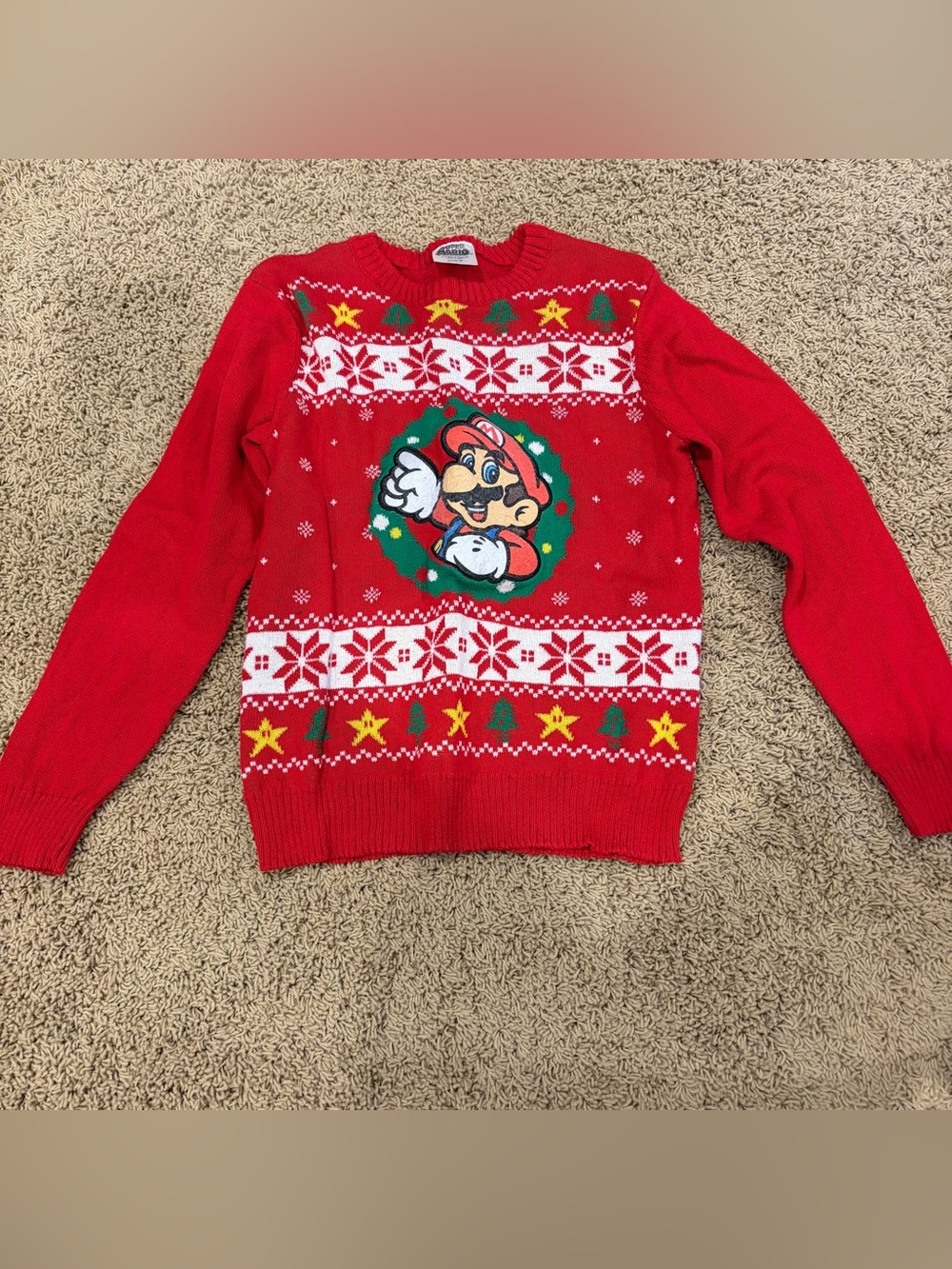 SUPER MARIO Bros Christmas Sweater Long Sleeve Knit 2018 Kids SZ M VGC